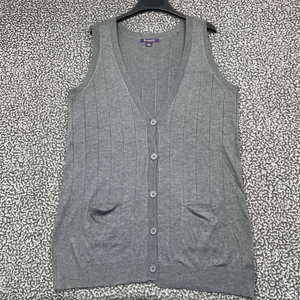 Roaman's Cardigan Vest Women Small Gray V-Neck Button Front Pockets Sleeveless S